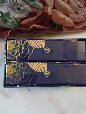 New Oriental Jewelry Box, Cardboard 2 Drawers, With Goldtone Clip-ons